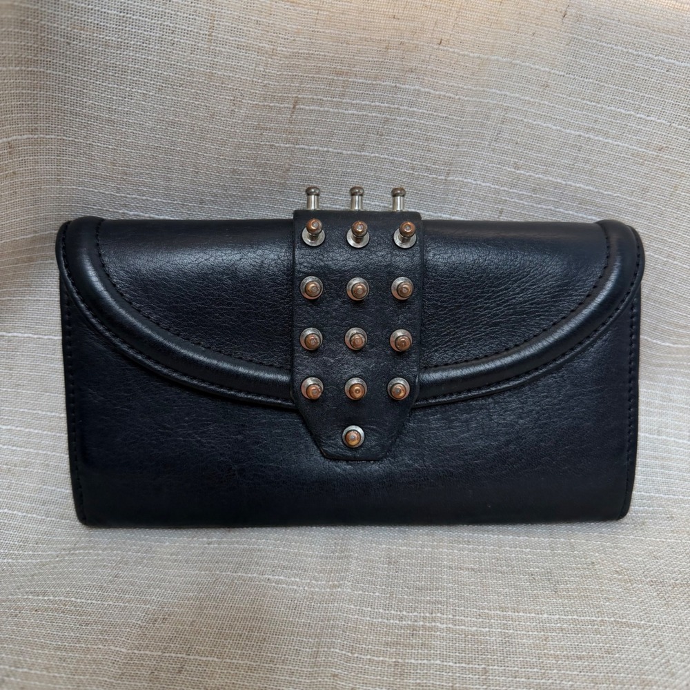 Alexander McQueen Studded Leather Continental Wallet Black Made in Italy - Picture 1 of 12